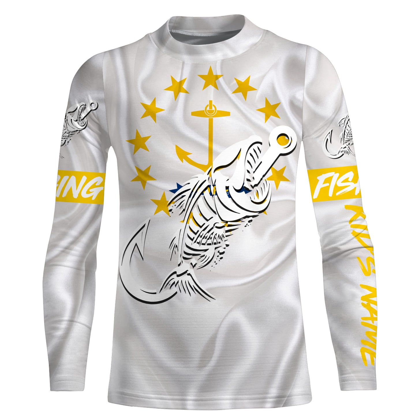 RI Rhode Island Fishing Flag Fish hook skull Custom sun protection fishing shirts for men, women, kid NQS3405