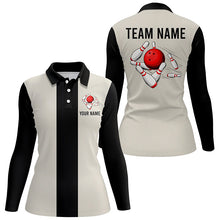 Load image into Gallery viewer, Personalized Beige and Black Retro Bowling Polo shirt For women custom vintage bowling team jerseys NQS7000