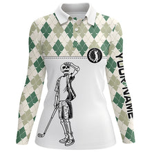 Load image into Gallery viewer, Green argyle pattern Womens golf polo shirt custom golf skull polos shirt for ladies, golfing gifts NQS6546