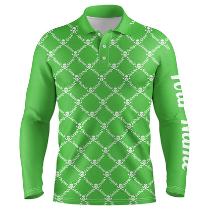 Mens golf polo shirt swing swear drink repeat golf skull custom name golf wear for mens | Green NQS4885