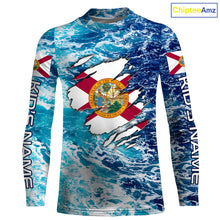 Load image into Gallery viewer, Blue sea wave ocean camo Florida flag shirt Custom sun protection fishing fishing long sleeve shirts NQS3455