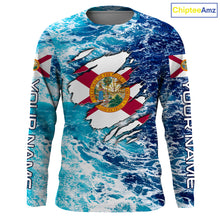Load image into Gallery viewer, Blue sea wave ocean camo Florida flag shirt Custom sun protection fishing fishing long sleeve shirts NQS3455