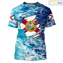 Load image into Gallery viewer, Blue sea wave ocean camo Florida flag shirt Custom sun protection fishing fishing long sleeve shirts NQS3455