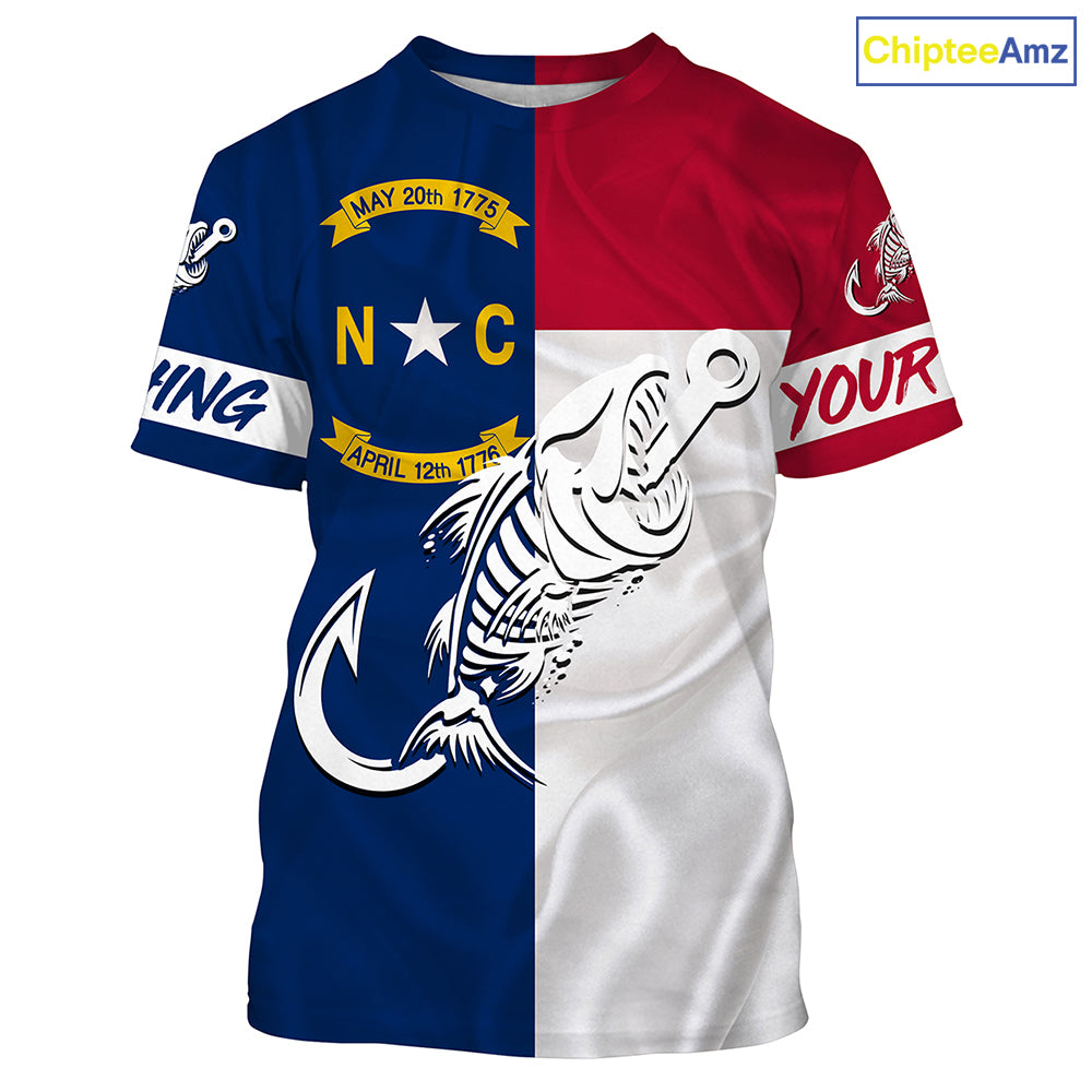 NC Fishing North Carolina Flag Fish hook skull Custom Name sun protection fishing shirts NQS3471