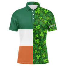 Load image into Gallery viewer, Mens golf polo shirts custom Green clover St Patrick's Day pattern Ireland flag polos shirts NQS7049