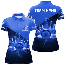 Load image into Gallery viewer, Women bowling polo shirts Custom blue lightning thunder Bowling Team Jersey, gift for team Bowlers NQS6620