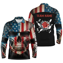 Load image into Gallery viewer, Personalized Skull Bowling Shirt for men Custom Team's Name American Flag Bowler Jersey Polo Shirt NQS6408