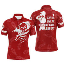 Load image into Gallery viewer, Mens golf polo shirt swing swear look for ball repeat custom name golf clubs pattern shirt | Red NQS4375