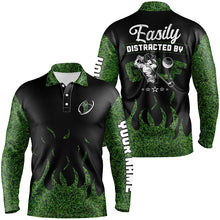 Load image into Gallery viewer, Black Green grass Mens golf polos shirts custom Easily distracted by golf, funny golf shirts for men NQS6884