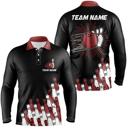 Black retro bowling team shirt custom Men Bowling Polo Shirt, bowling gifts for him | Red NQS7054