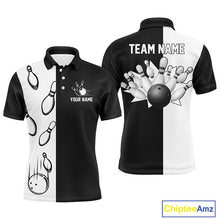 Load image into Gallery viewer, Custom Black white bowling shirt for men – personalized team jersey front view