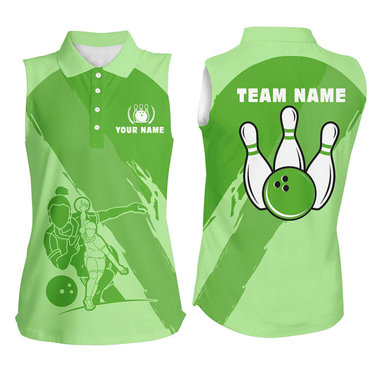 Custom sleeveless bowling shirt for women – personalized team jersey front view