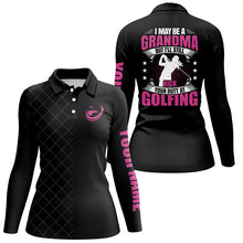 Load image into Gallery viewer, Black Womens golf polo shirt custom name I may be a grandma but I'll still kick your butt at golfing NQS5343