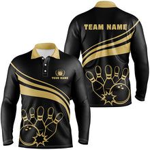 Load image into Gallery viewer, Personalized gold bowling polo shirts for men, custom men's bowling shirt team bowl jersey | Black NQS6708