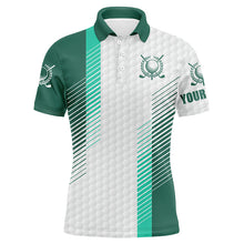 Load image into Gallery viewer, Green and white golf shirt custom name Mens golf polo shirts, mens green golf polo, golfer gifts NQS5076