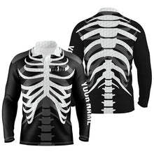 Load image into Gallery viewer, Black and white Mens golf polo shirts custom golf heartbeat Skeleton Halloween golf attire for men NQS6254