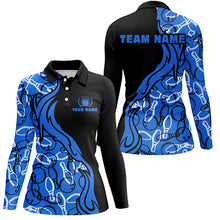 Load image into Gallery viewer, Black blue personalized bowling shirt for women – custom name design side view