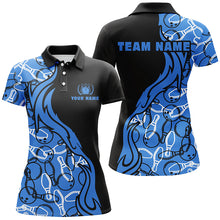 Load image into Gallery viewer, Custom Black blue bowling shirt for women – personalized team jersey front view