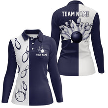 Load image into Gallery viewer, Navy Blue and white retro vintage Bowling polo shirts for women custom Bowling team jerseys NQS6480