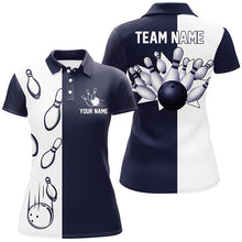 Load image into Gallery viewer, Navy Blue and white retro vintage Bowling polo shirts for women custom Bowling team jerseys NQS6480