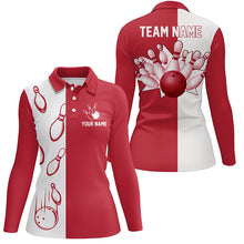 Load image into Gallery viewer, Red and white retro vintage Bowling polo shirts for women custom Bowling team jerseys NQS6482