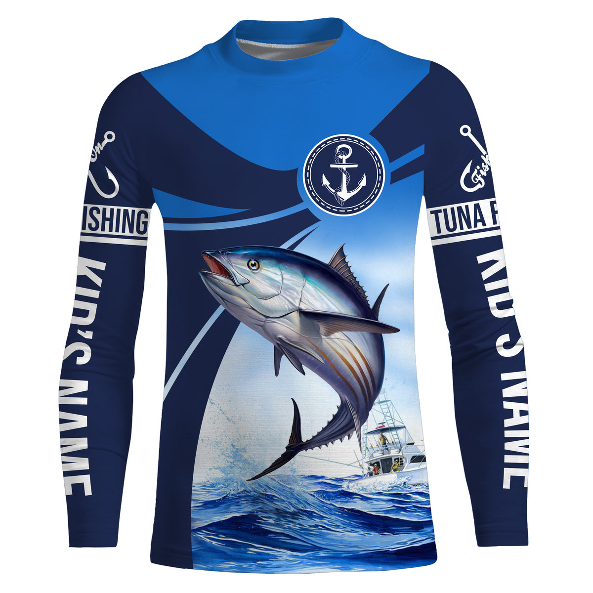 Tuna fishing blue sea underwater ocean Custom Name performance long sleeve fishing shirt uv protection NQS3704