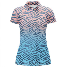 Load image into Gallery viewer, Pink blue tiger pattern Womens golf polo shirts custom golf clothes for women, gifts for the golfer NQS6297