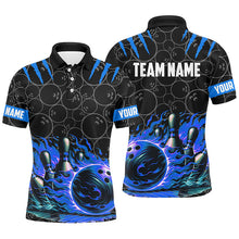 Load image into Gallery viewer, Mens Bowling polo shirts Custom black blue flame bowling shirt, Bowling Team Jerseys gift for bowlers NQS7127