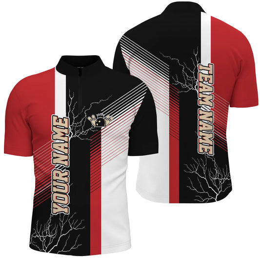 Custom Red black bowling shirt for men – personalized team jersey front view