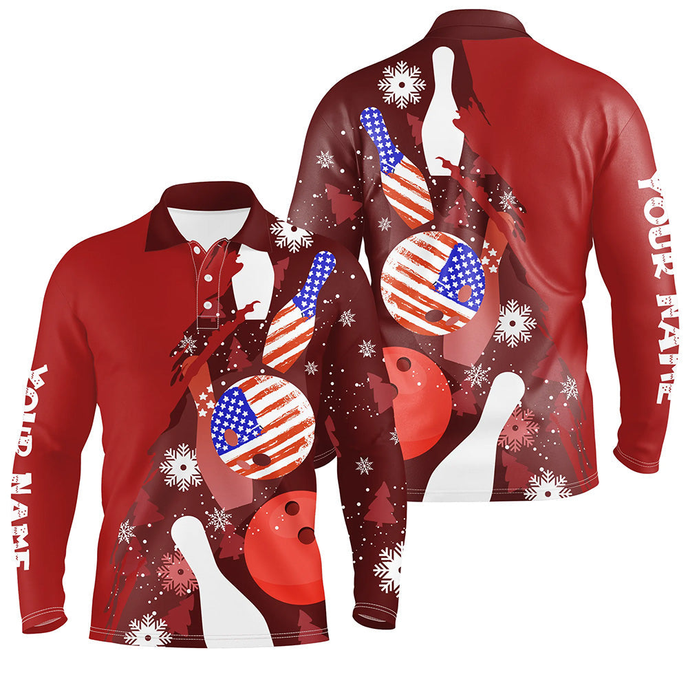 Personalized Christmas American flag Bowling Polo Shirts For Men custom red bowling team jerseys NQS6805