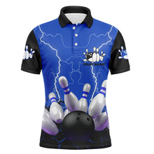Load image into Gallery viewer, Custom Blue bowling shirt for men – personalized team jersey front view
