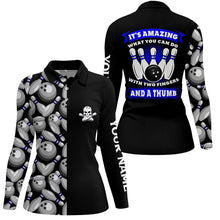 Load image into Gallery viewer, Skull black Womens bowling polo shirt custom It's amazing what you can do with two fingers and a thumb NQS6829