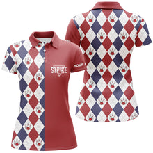 Load image into Gallery viewer, Red white blue argyle plaid pattern Womens bowling polo shirt custom bowling strike team jerseys NQS6830