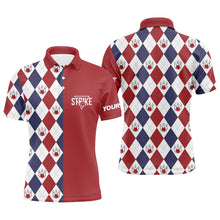 Load image into Gallery viewer, Red white blue argyle plaid pattern Mens Bowling polo Shirt custom bowling strike team jerseys NQS6830