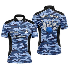 Load image into Gallery viewer, Mens polo bowling shirts Custom bowling ball and pins blue camo Bowling Team Jersey for men NQS6361