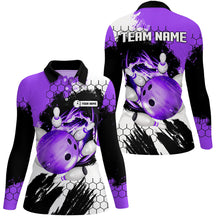 Load image into Gallery viewer, Purple Flame bowling ball and pins jerseys Custom Team League Bowling Polo Shirts For Women NQS6578