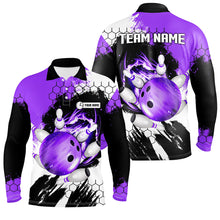 Load image into Gallery viewer, Purple Flame bowling ball and pins jerseys Custom Team League Bowling Polo Shirts For Men NQS6578