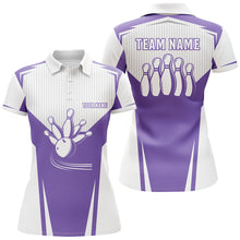 Load image into Gallery viewer, Womens bowling polo shirt customized bowling strike team league jerseys, bowler gift | Purple NQS6831