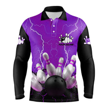 Load image into Gallery viewer, Purple lightning Mens polo bowling shirts, Personalized men's bowling jerseys, bowling team jerseys NQS7279