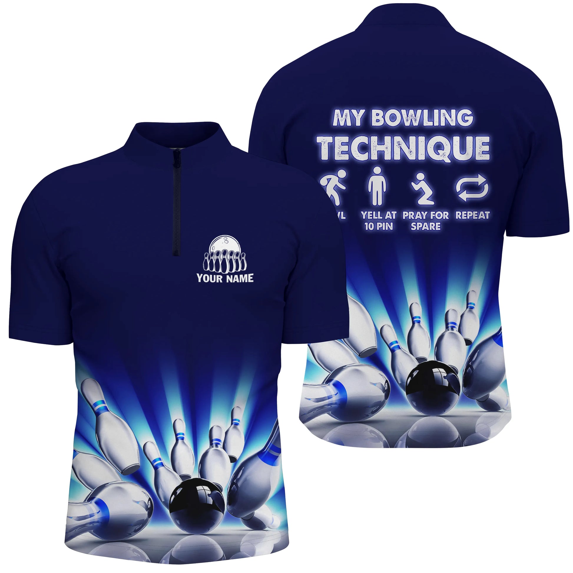 Custom bowling shirt for men – personalized team jersey front view