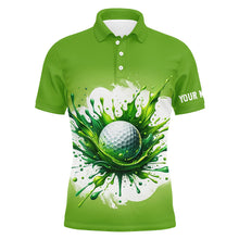 Load image into Gallery viewer, Mens golf polo shirt custom watercolor green golf ball pattern golf tops for men, gift for golf lovers NQS7293