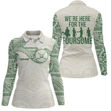 Load image into Gallery viewer, Green tribal pattern Womens golf polo shirt custom name We're here for the foursome golf apparel NQS6624
