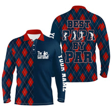 Load image into Gallery viewer, Mens golf polo shirt custom blue red argyle plaid pattern best papa by par, father's day golfing gifts NQS5271