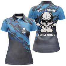 Load image into Gallery viewer, Personalized blue camo Skull Bowling polo Shirt for women Custom Team's Name Bowler Jersey NQS6411