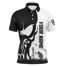 Load image into Gallery viewer, Mens golf polos shirts custom name skull golf black  shirt jerseys, golf wear for mens | White NQS4571
