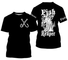 Load image into Gallery viewer, Fish Reaper Fish on black custom name UV protection Shirts custom long sleeve, hoodie fishing shirts NQS2857