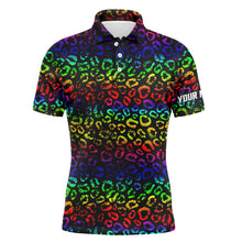Load image into Gallery viewer, Colorful neon Rainbow leopard mens golf polo shirts, team golf shirt gift for golf lovers NQS4987