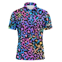 Load image into Gallery viewer, Colorful neon gradient leopard mens golf polo shirts, custom pattern golf shirt for men NQS4989