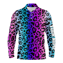 Load image into Gallery viewer, Colorful neon gradient leopard mens golf polo shirts, custom pattern golf shirt mens golf polo NQS4990