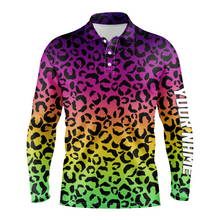 Load image into Gallery viewer, Mens golf polo shirts neon rainbow leopard pattern golf shirt custom name golf wear for mens NQS4993